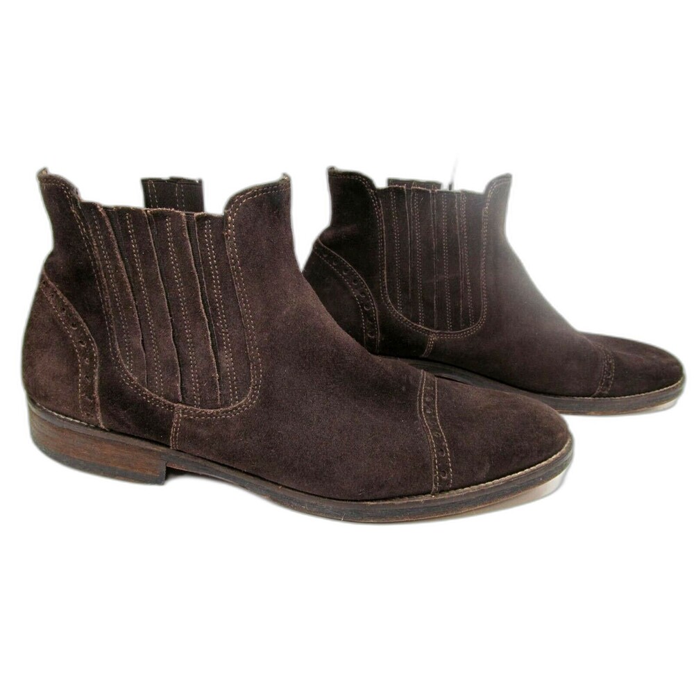 Johnston & Murphy Suede Captoe Chelsea Ankle Boots US 11.5 M 1850 Mend Brown